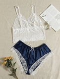 Navy blue & white lace bridal pajama